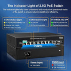 8 Port 2.5G PoE Switch Unmanaged, VIMIN 10x 2.5G Base-T PoE Switch, 2X 10G SFP PoE Switch IEEE802.3af/at, 80Gbps Ethernet Switching Capacity, 150W Switch for 2.5Gb NAS/PC, Metal Housing, Fanless