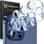 UniqueMe for 3 Pack iPhone 15 Pro/iPhone 15 Pro Max Camera Lens Protector, [Drop Protection] [Case Friendly] 9H Tempered Glass Camera Cover Screen [Update New Version] - Light Blue