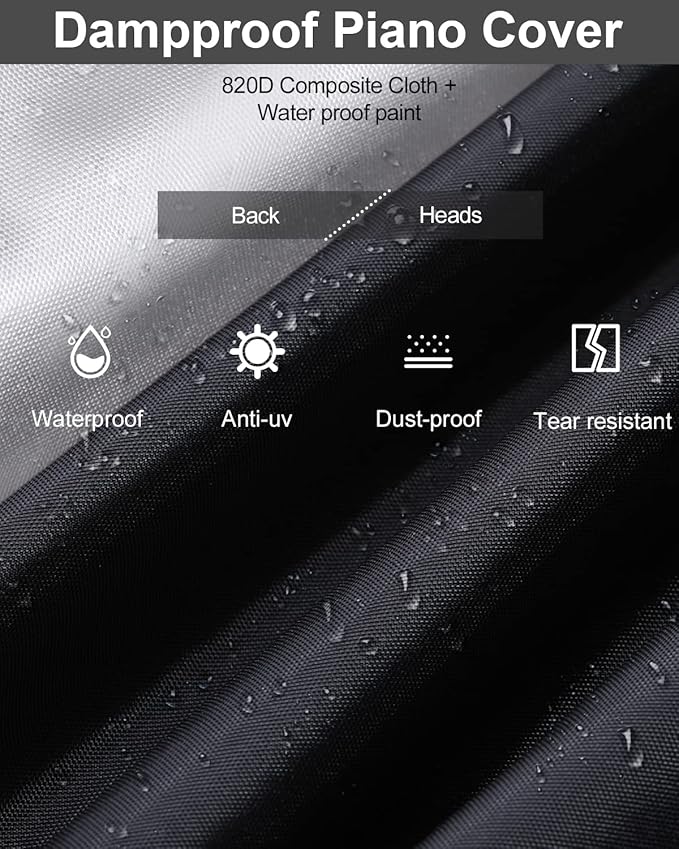 Stretchy Electric Piano Keyboard Covers - Waterproof Elastic Lock Music Keyboard Protector (61 Keys, Black)