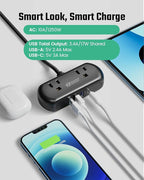 2Ft Extension Cord, SUPERDANNY Mini Surge Protector with 2 Wide-Spaced Outlets, USB Power Strip, 3 USB-A 1 USB-C, Flat Plug, Compact Size Desktop Charging Station Travel, Home, Office, Black