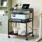 Lauren&Harold 34'' Printer Stand with Power Outlets & USB Ports, 3-Tier Adjustable Rolling Cart, Heavy Duty 150LBS Storage Table with Wheels for Office, Kitchen, Living Room, Bronze