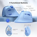 seenda Ergonomic Mouse Rechargeable, USB+Dual Bluetooth, MOU-302 Vertical Wireless Mouse with Volume Knob, Quiet Clicks, Multi-Device Cordless Mice Compatible for Windows, PC, Laptop, Mac OS, Blue