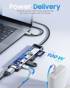 Hiearcool USB C Hub, USB-C Multi-Port Adapter for MacBook Pro, 7IN1 USBC to HDMI Hub Dongle Compatible for Laptops and Other Type C Devices (4K HDMI USB3.0 SD/TF Card Reader 100W PD)