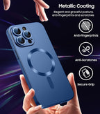 Magnetic for iPhone 15 Pro Max Case [Compatible with MagSafe][Built-in Camera Lens Protector] Slim Soft Silicone Bumper Shockproof Metallic Luster Phone Case (Blue)