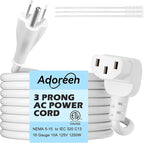 Adoreen 2 Ft Computer TV Replacement Power Cord White, 90 Degree Angled L-Shaped 18AWG 3-Prong AC Universal Power Supply Cable NEMA 5-15P to IEC 320 C13 for Printer, PC, Monitor TV LCD, ETL+Ties