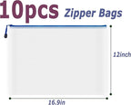AUSTARK 10 Pcs Zipper File Bags, Waterproof Plastic Mesh Pouch for Office School, Board Game Storage Bags (A3 Size 16.9''x12'', White and Blue)