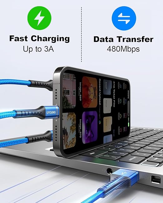 Multi Charging Cable 2Pack 6FT, 3 in 1 Charger Cable Braided Universal Phone Charging Cord with Lightning/Type C/Micro USB Ends, Multiple USB Cable for iPhone/Samsung/Google Cell Phones and More