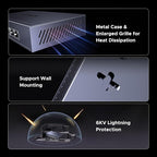 UGREEN Ethernet Switch, 6 Port PoE Switch, 4 PoE+@60W and 2 Gigabit Uplink, Plug & Play, Auto/VLAN/Extend Mode, Sturdy Metal, Desktop or Wall Mount Network Splitter Hub for Security Camera, IP Phone