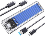 ORICO M.2 NVMe SSD Enclosure, USB 3.2 Gen 2 (10 Gbps), Transparent External Solid State Drive Adapter Enclosure for 2280 2260 2242 2230 PCI-E M2 M-Key SSD, USB Type C Converter Case-TCM2 Blue