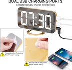 SZELAM Digital Alarm Clock,LED and Mirror Desk Clock Large Display,with Dual USB Charger Ports,3 Levels Brightness,12/24H,Modern Electronic Clock for Bedroom Home Living Room Office - Gold