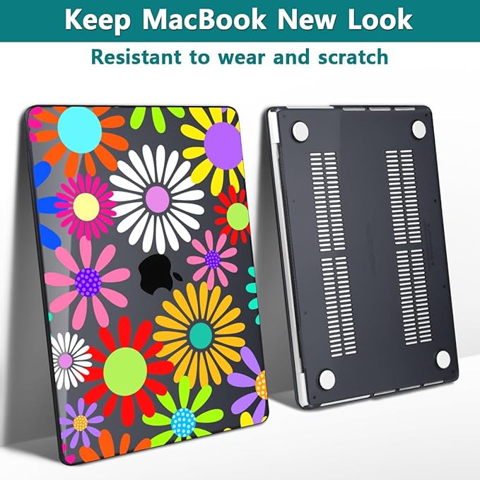 Teryeefi Design Case for MacBook Pro 14 inch M4/M3/M2/M1 2025 2024 2023 2021 Release Model A3112 A3401 A3185 A2918 A2992 A2779 A2442, Hard Shell Cover + Keyboard Cover, Colorful Abstract Flowers A001