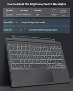 MoKo Microsoft Surface Pro 7/Pro 6/Surface Pro 5 (Pro 2017)/Pro 4/Pro 3 Type Cover, Ultra-Slim Wireless Bluetooth Keyboard with Trackpad, 7-Color LED Backlit, Built-in Rechargeable Battery, Gray