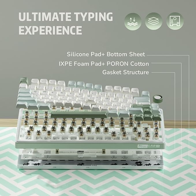 RK ROYAL KLUDGE R75 Mechanical Keyboard Wired with Volume Knob, 75% Keyboard Gasket Mounted, Hot Swappable, Creamy Sound, MDA Profile, PBT Keycaps