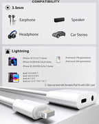 2 Pack Lightning to 3.5mm Headphone Jack Adapter, [Apple MFi Certified] 2 in 1 Headphone Adapter Aux Audio and Charger Adapter Dongle Cable Splitter Compatible with iPhone 14 13 12 11 XS XR 8 7
