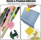 Pen Loop Holder for Notebook 16 Colors Self-Adhesive Stick On Pen Holder with Extra 2 Pens Clips 2 Leather Bookmarks As COMBO for Planner Journal Tablet Clipboards Calendars Bible Campus School Office