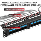 AMPCOM CAT6 24 Ports Patch Panel, Rack Mount - 1U, 19 inch，RJ45 Ethernet 568A 568B, Gold Plated, with Rear Cable Management Bar