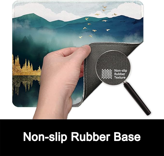 ITNRSIIET Mouse Pad with Stitched Edge Premium Textured Smooth Precise Operation Waterproof Washable Non-Slip Rubber Base Desktop Protection Mat, 10.2×8.3×0.12 inches, Landscape Forest