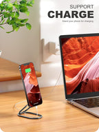 A-LuGei 𝗙𝗼𝗹𝗱𝗮𝗯𝗹𝗲 & 𝗔𝗱𝗷𝘂𝘀𝘁𝗮𝗯𝗹𝗲 Cell Phone Ring Holder Stand, Phone Kickstand for Desk, Cell Phone Holder for Hand, Ring for Back of iPhone, Metal Phone Grip for Magnetic Car Mount