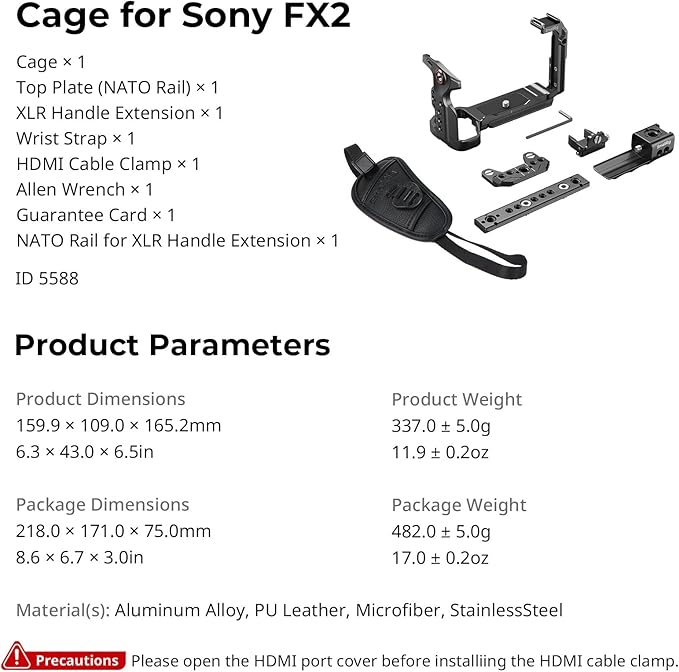 SMALLRIG Cage for Sony FX2, HawkLock Quick Release Camera Cage Kit for Sony with XLR Handle Extension, Wrist Strap and Cable Clamp for HDMI, QR Cold Shoe, Built in NATO Rail/QR Plate for Arca - 5588