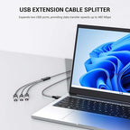 6.6FT USB A Male to 3 Female Extension Cable, USB Splitter 1 in 3 Out Support Charging and Data Transfer for Printer/Keyboard/Flash Drive/PlayStation/Laptop/LED Etc(Black)