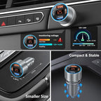 USB C Car Charger with Voltage Display, 3 Pack 65W Super Fast Charging Car Phone Charger Dual USB-A & USBC Cargador Carro Cigarette Lighter Adapter Volt Meter for iPhone,Samsung,Tablet,Android-Gray
