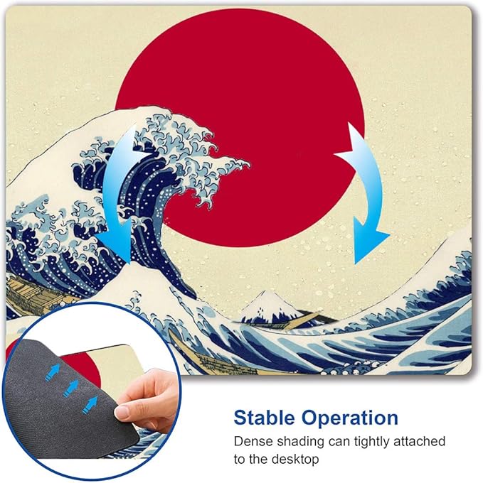 Gaming Mouse Pad,Japanese The Great Wave Off Kanagawa Mouse Pad Non-Slip Rubber Base Mouse Pads for Computers Laptop Office, 9.5"x7.9"x0.12" Inch(240mm x 200mm x 3mm)