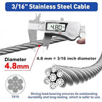 TooTaci 3/16 Wire Rope Kit with M8 Turnbuckles for Cables Wire, 50ft Stainless Steel Cable, Clamps and Thimbles, 7x19 Strands Heavy Duty Aircraft Cable for Zipline, Deck Railing, Shade Sail