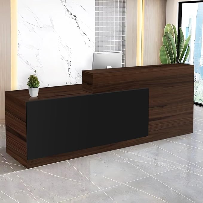 Reception Desk with Counter Modern Checkout Counter with Lockable Drawer Keyboard Tray Receptionist Desk for Office Salon Reception Table H Left 47inch/120cm
