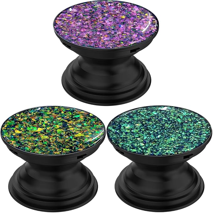 3 Pack Fashionable Clear Glitter Expandible Collapsible Moblile Phone Grip Stand Holder for Smartphones and Tablets Cell Phone Accessory-5 ((Rose Gold Mix Colorful Glitter Purple Blue))