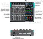 Depusheng PA8 Professional Audio Mixer Sound Board Console Desk System Interface 8 Channel Digital USB Bluetooth MP3 Computer Input 48V Phantom Power Built-in 256 Reverb Effect, Black