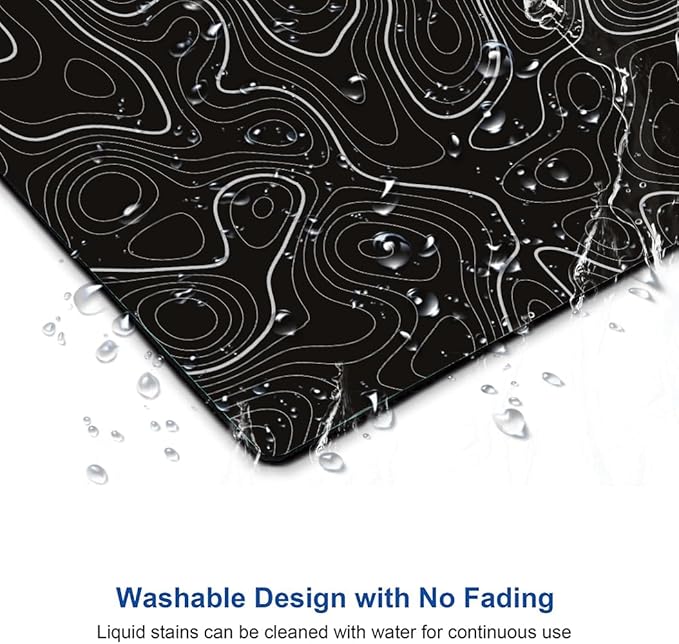 Topographic Contour Map Mouse Pad, Black Minimalist Mouse Mat Waterproof Non-Slip Rubber Base MousePads for Office Laptop Computer Desk