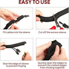 Black Braided Cable Management Sleeves Wire Loom Tubing Cord Protector Self-Wrapping (1/2"-30Feet)