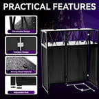 DJ Table Stand Portable booth Double Deck, Foldable DJ Stand Booth, Heavy-Duty Adjustable Height DJ Facade Booth, Easy to Assemble, Stylish, Convenient to Store and Transpor