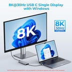 14 in 1 Triple 4K Display USB C Docking Station, Single DisplayPort Up to 8K@30Hz/ 4K@144Hz/ 4k@120Hz, USB C Hub Multiport Adapter Dongle with 2 HDMI, 7 USB Ports, 100W PD, Ethernet, Audio