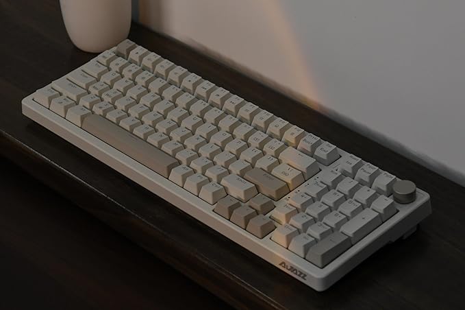 FIRSTBLOOD ONLY GAME. AK992 Retro Wired Mechanical Keyboard, 98 Keys Full Layout, Hot-Swappable USB Gaming Keyboard with Red Switches, Multimedia Keys Knob, Blue Backlit, Anti-Ghosting, Grey