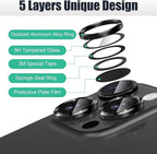 AGVEE 3+3 6 Pack for iPhone 16 Pro 6.3" / 16 Pro Max 6.9" Camera Lens Cover Protector, Bling Glitter & CD-Textured Metal Ring 9H Tempered HD Glass Camera Cover Protector Film, Glitter-Black
