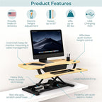 VRSADESK PowerPro™ Electric Standing Desk Converter - Height Adjustable Desk Riser with Keyboard Tray & USB Hub - Holds 80 lbs - Ergonomic Sit Stand Workstation for Home & Office | Maple (40” x 24”)