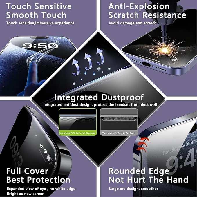 Anti Blue Light Matte Screen Protector for iPhone 17 Pro Max 6.9-Inch, Auto Dust Removal, 9H Tempered Glass, Full Cover, Anti-Fingerprint, Easy Installation, 2 Pack