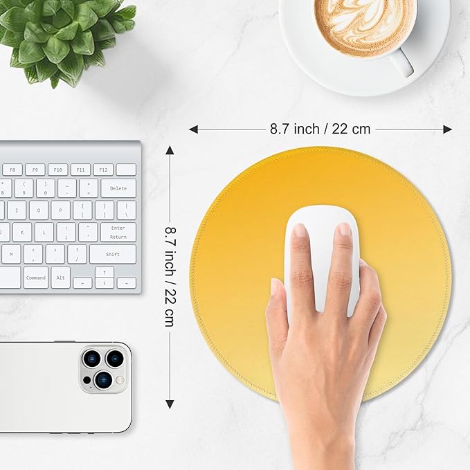 ITNRSIIET Mouse Pad Non-Slip Rubber Base Smooth Surface Stitched Edges Waterproof Durable Compatible with All Mice for Office & Gaming, Desk Accessory, Diameter 8.7 inch, Yellow Gradient