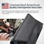 Turtleback Belt Holder for iPhone 16 Pro, 16e, 15 pro 14 Pro 13 Pro -Large- Fits w/Defender Bulky Style Cases, Premium Black Leather, Horizontal Case, Magnetic Closure Leather Wrapped Belt Clip