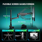 ARES WING Ultrawide Monitor Mount with USB A/C, with Extended Column for 17 to 49 inch Heavy Duty Monitor, Holds 44 lbs, Adjustable Gas Spring Desk Mount, Black