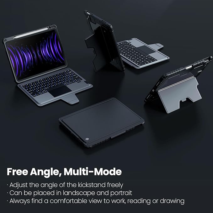 Nillkin iPad Pro 11(1st/2nd/3rd/4th Gen) & iPad Air 5th/4th Generation Case with Keyboard, Magic Trackpad, Rugged Case with Detachable Keyboard, 7 Backlight Colors, Portrait/Landscape Modes, Gray