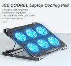 ICE COOREL Laptop Cooling Pad with 6 Cooling Fans, Cooling Pad for Laptop Fan 13-15.6 Inch, Laptop Cooler Stand with 6 Height Adjustable, Notebook Cooler Pad with Two USB Port