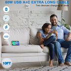 10FT iPhone 16e Fast Charger,2Pack 20W Dual Port USB C+A Power Adapter 10Foot Long USB C to C Fast Charging Cable Cord Quick Charging for iPhone 16e/16/16 Pro/15/15 Pro/Pro Max/Plus,iPad Pro/Air/Mini