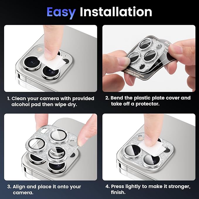 Tensea for iPhone 16 Pro/iPhone 16 Pro Max/iPhone 15 Pro/iPhone 15 Pro Max Camera Lens Protector, Metal Aluminum Alloy Tempered Glass Cover Camera Screen Protector Accessories, Case Friendly