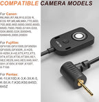 RS-60E3/RR100 for Canon/Fuji Remote Camera Cable Small Shutter Release Control 11.8inches Cable Remote Wired Button R100 R6 R8 R10 80D XT2/3/4/5 XH2S GFX100/S GFX50/S/II (RC301-2.5/E3 11.8in)