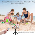 ULANZI JJ02 Selfie Stick Tripod, Extendable Grip Phone Tripod with Detachable Remote Pocket Size, 3-in-1 Mini Phone Grip 2 Cold Shoe, 10m/393.7'' Wireless Shutter, Vlog Livestreaming Photography