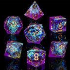 ARUOHHA DND Resin Dice Set 7Pcs Handmade Glitter Inclusions Sharp Edge Dice with Box, Lightning Polyhedral RPG Translucent D and D Dice D20 D12 D10 D8 D6 D4