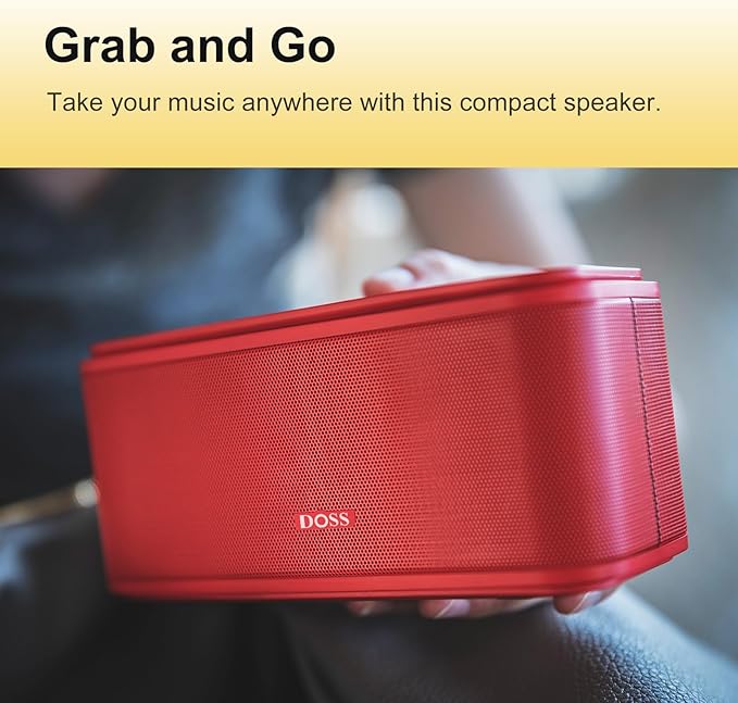DOSS SoundBox Touch Wireless Bluetooth Speaker with HD Sound and Bass, IPX5 Water-Resistant, 20H Playtime, Handsfree, Portable for Office, Home, Outdoor, Travel-Red