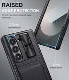 for Samsung Galaxy Z Fold 6 Case with Card Holder & Belt Clip & Slide Camera Cover, Built-in Hinge Protection & Screen Protector, Durable Wallet Phone Cover Case for Z Fold 6 5G 2024, Black